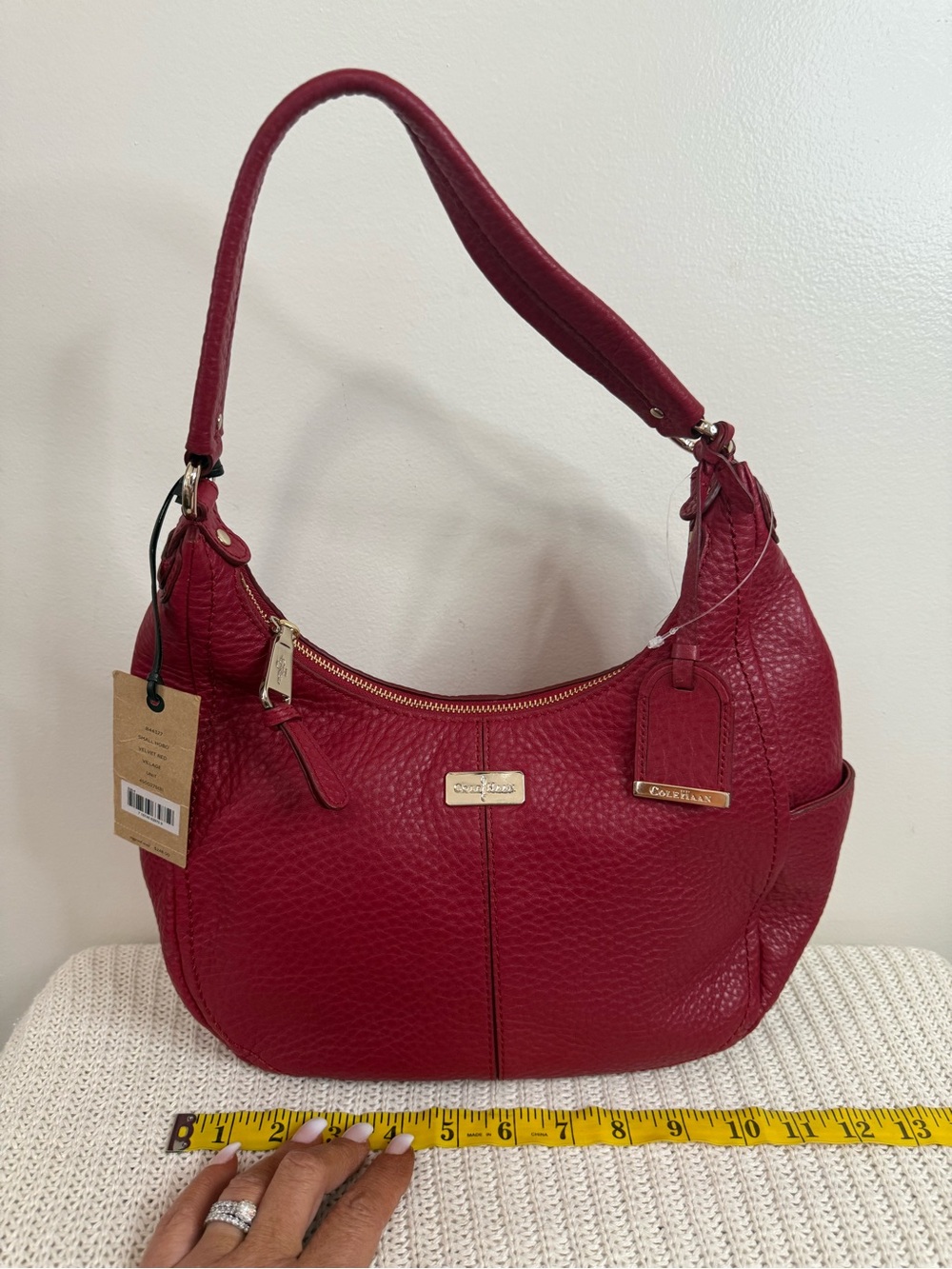 Cole Haan NWT  Pebbled Leather Hobo Bag in Velvet Red - Picture 6 of 14